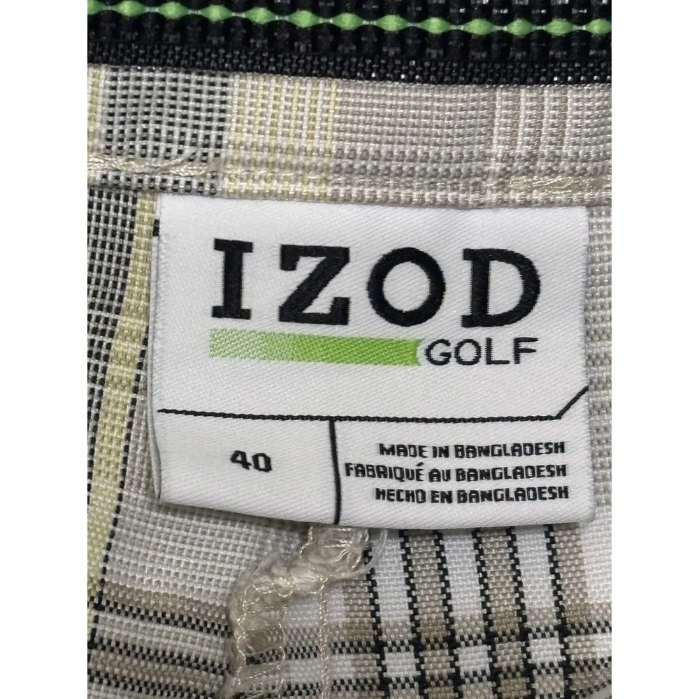 IZOD Mens Shorts 40 Golf Shorts Gray Plaid Flat Front Woven Casual Pockets